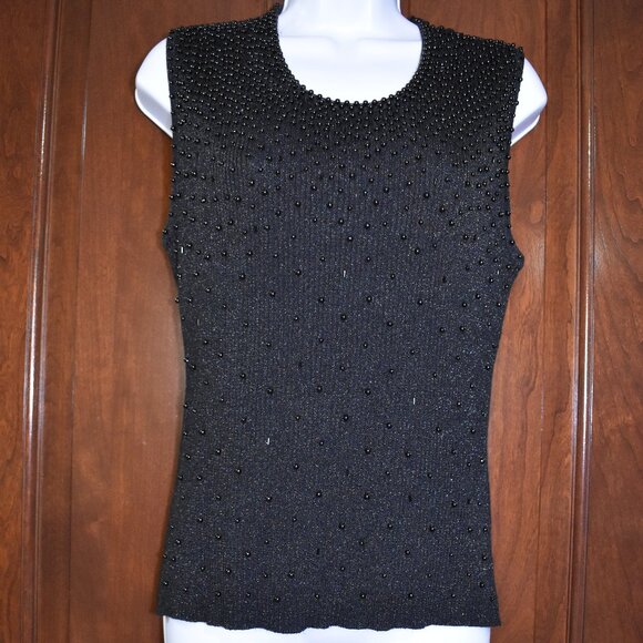 VTG Talk Of The Walk Beaded Sleeveless Sweater Blouse Black Size S M L - Picture 7 of 15